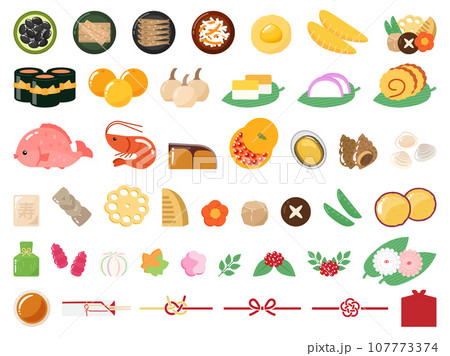 おせち料理のイラスト素材セット おせち料理のイラスト素材セット 107773374