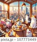 仲間同士の猫たちがカフェでオフ会を楽しむ 107773449