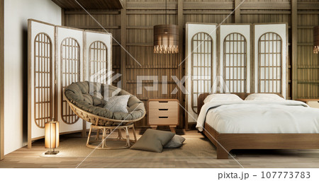 Muji Japan bedroom interior minimal style, Japanese interior.3D rendering Muji Japan bedroom interior minimal style, Japanese interior.3D rendering 107773783