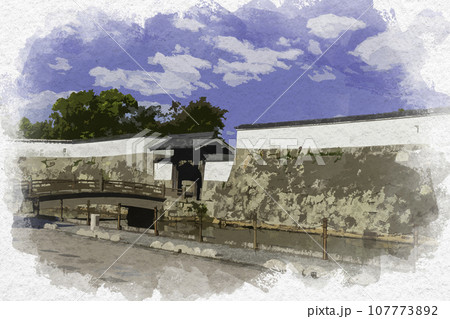 水彩画風　赤穂城　大手門　高麗門　兵庫県赤穂市 107773892