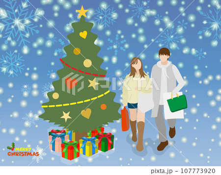 クリスマスイブにショッピングをするカップル クリスマスイブにショッピングをするカップル 107773920