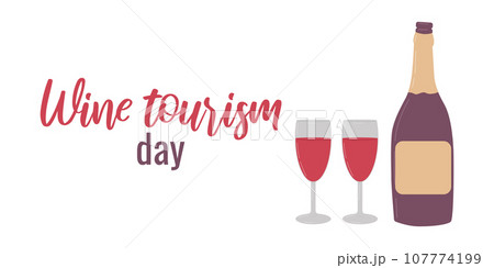 Wine tourism day. Concept holiday. Banner template, poster, invitation cards, web design. Vector flat illustration... 107774199