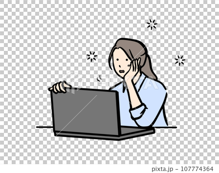 職業婦女看著電腦螢幕並感到如釋重負的插圖 職業婦女看著電腦螢幕並感到如釋重負的插圖 107774364