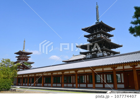 奈良市の世界遺産薬師寺 国宝東塔と西塔 107774407
