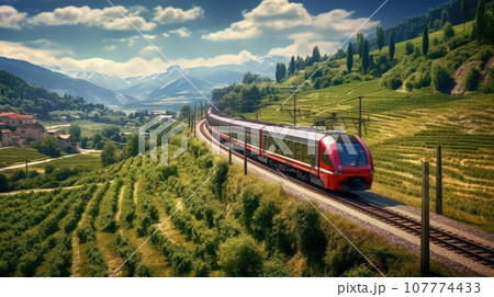 The train is steadily making its way along the track, drawing closer to the impending curve 107774433