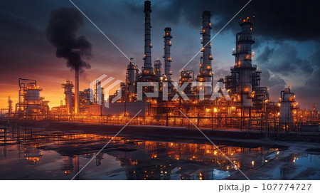 Oil refinery at twilight 107774727