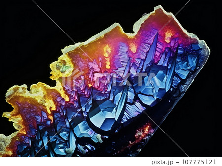 Rainbow Crystals on a Dark Background, Microscopic View, AI Generated 107775121