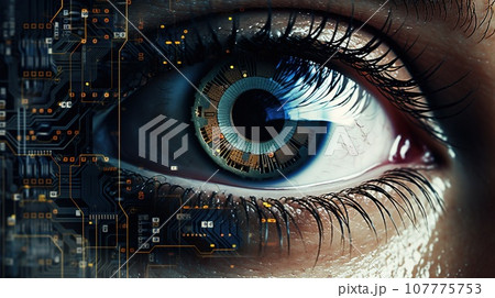 Human futuristic vision with advanced technlogy, concept of DNA system and scientific technology science 107775753
