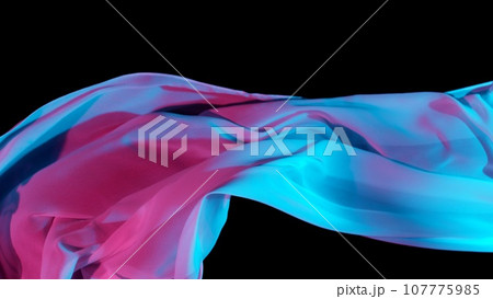 Smooth Elegant Colored Transparent Cloth Separated on Black Background. 107775985