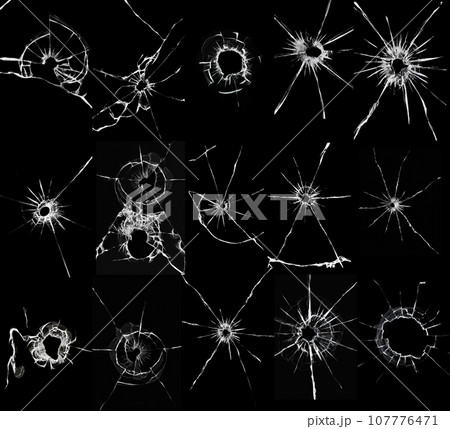 Textures of broken glass. The effect of cracks on the window. Elements for use in design, a large set of photos in one picture. Textures of broken glass. The effect of cracks on the window. Elements for use in design, a large set of photos in one picture. 107776471
