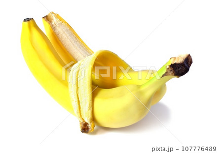 Two bananas hugging isolated on white background. 107776489