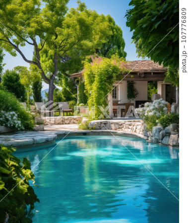 Swimming pool in a warm Mediterranean climate 107776809
