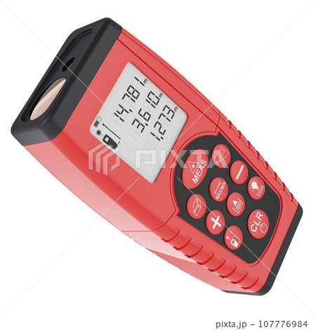 Laser rangefinder, laser beam. 3D rendering Laser rangefinder, laser beam. 3D rendering 107776984