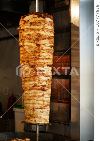 About street food in Turkey doner kebab is always preferable, chicken doner kebab in a restaurant in Turkey Istanbul 107777656