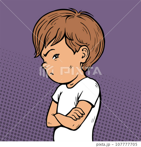Offended little boy in a stubborn pose 107777705