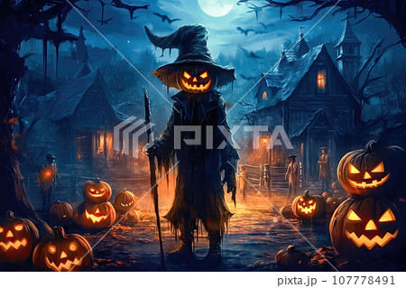 Boo-tiful Halloween: Festive Pumpkins Background - Generative AI 107778491