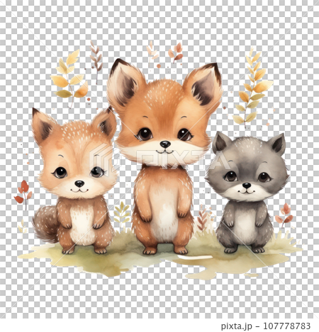 Cute woodland animals in watercolor style. isolated Cute woodland animals in watercolor style. isolated 107778783