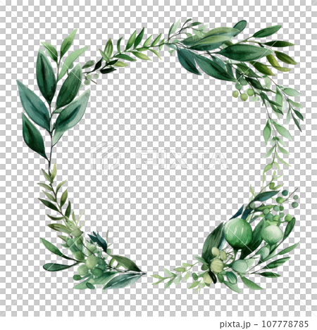 Green watercolor botanical leaves and branches frame Green watercolor botanical leaves and branches frame 107778785