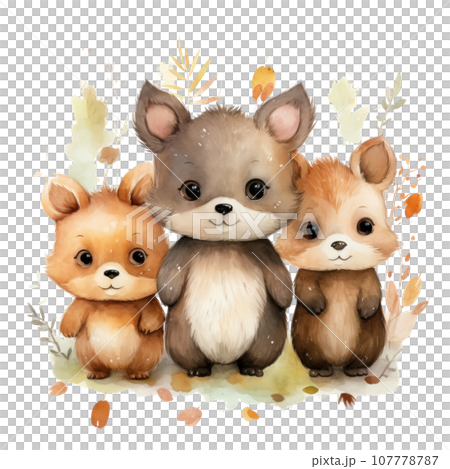 Cute woodland animals in watercolor style. isolated Cute woodland animals in watercolor style. isolated 107778787