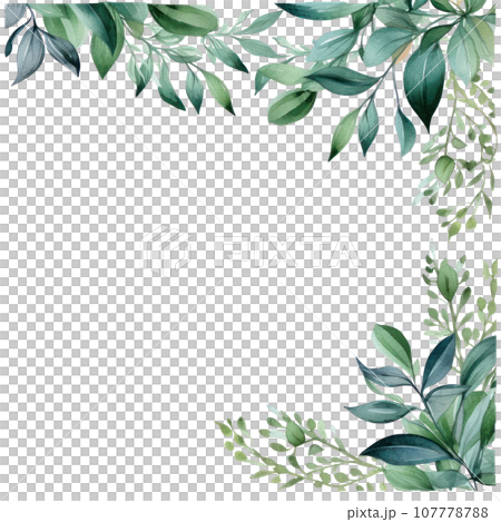 Green watercolor botanical leaves and branches frame Green watercolor botanical leaves and branches frame 107778788