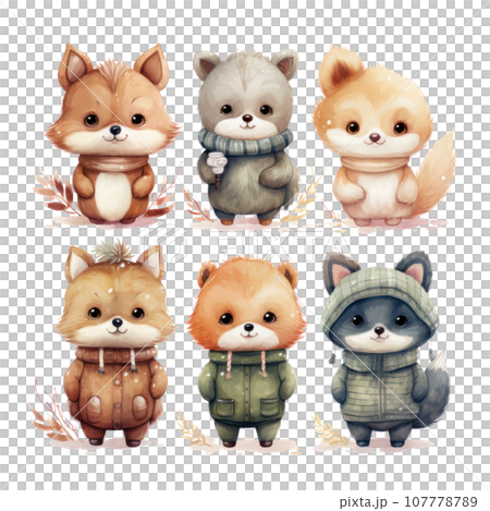Cute woodland animals in watercolor style. isolated Cute woodland animals in watercolor style. isolated 107778789