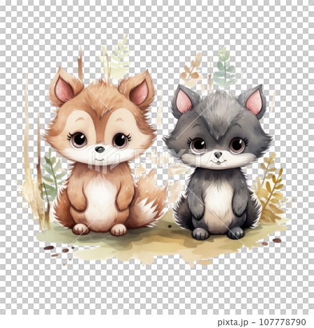 Cute woodland animals in watercolor style. isolated Cute woodland animals in watercolor style. isolated 107778790