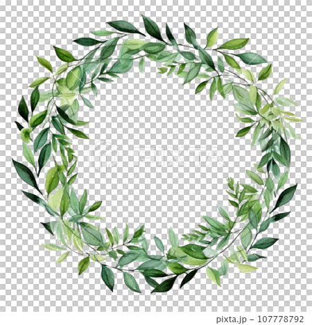 Green watercolor botanical leaves and branches frame Green watercolor botanical leaves and branches frame 107778792