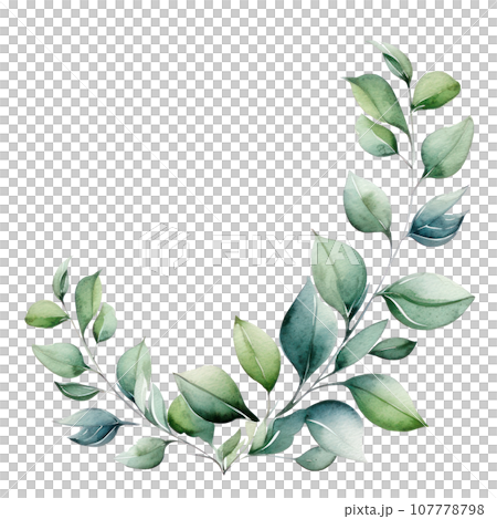 Green watercolor botanical leaves and branches...-插圖素材 [107778798 ...