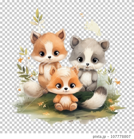 Cute woodland animals in watercolor style. isolated Cute woodland animals in watercolor style. isolated 107778807
