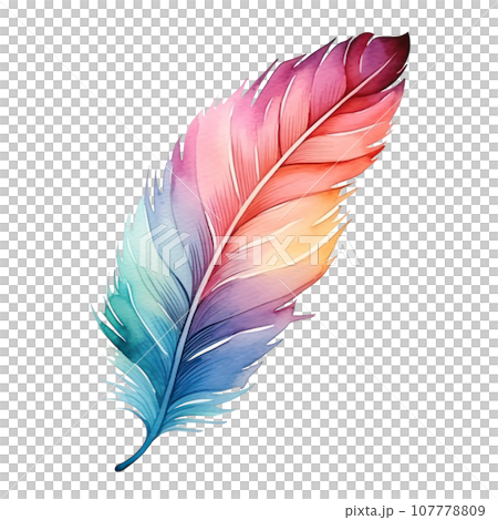 Colorful hand-painted feather isolated on white backgroud 107778809