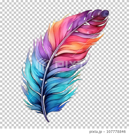 Colorful hand-painted feather isolated on white backgroud 107778846