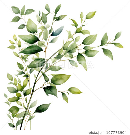 Green watercolor botanical leaves and branches frame 107778904