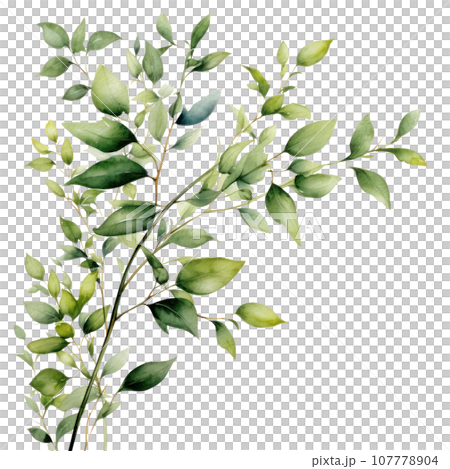Green watercolor botanical leaves and branches frame 107778904
