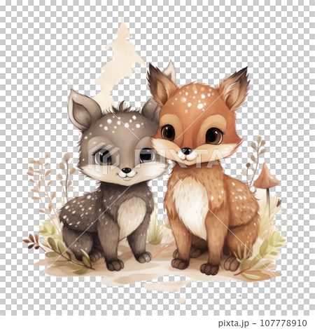 Cute woodland animals in watercolor style. isolated Cute woodland animals in watercolor style. isolated 107778910
