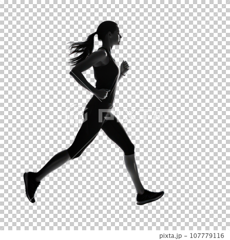 Sporty woman runner in silhouette on white background Sporty woman runner in silhouette on white background 107779116
