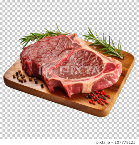 Fiorentina T-bone steak cut on wooden board isolated Fiorentina T-bone steak cut on wooden board isolated 107779123