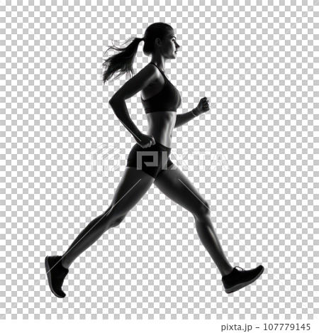 Sporty woman runner in silhouette on white background 107779145