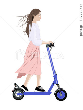 電動キックボードに乗る女性イラスト 107779346
