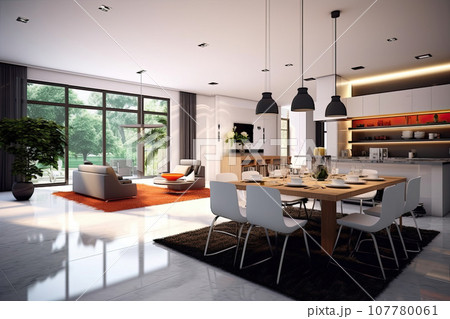 Modern house interior background with living room 107780061