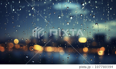 窓ガラスに雨粒と都会の風景「AI生成画像」 窓ガラスに雨粒と都会の風景「AI生成画像」 107780394