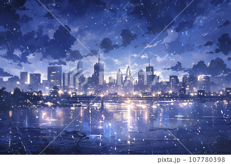 都会の夜景と雨空「AI生成画像」のイラスト素材 [107780398] - PIXTA