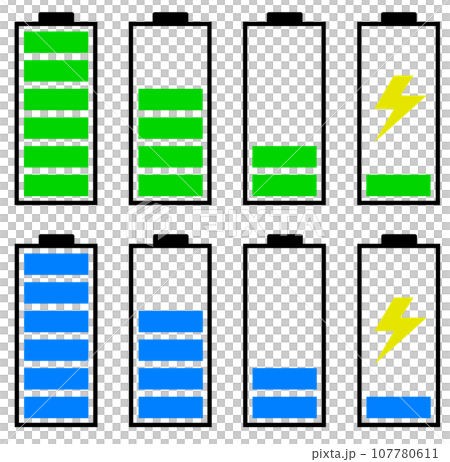 乾電池タイプの電圧やバッテリー残量を表示するイラスト 107780611