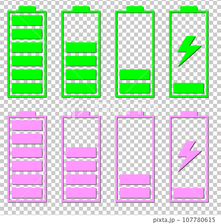 乾電池タイプの電圧やバッテリー残量を表示するイラスト 107780615