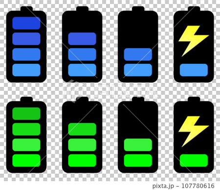 乾電池タイプの電圧やバッテリー残量を表示するイラスト 107780616
