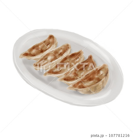 皿に盛り付けた焼き餃子 107781216
