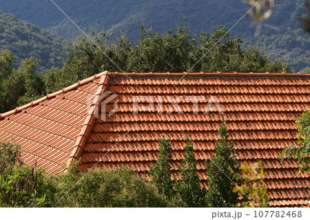 Roof tiles on a residential building in Israel. Roof tiles on a residential building in Israel. 107782468