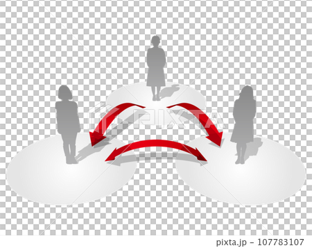 三角関係をあらわす矢印のインフォグラフィック女　相互　ベクターイラストレーション 107783107