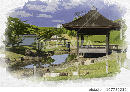 水彩画風 赤穂城 二之丸庭園 兵庫県赤穂市 水彩画風 赤穂城 二之丸庭園 兵庫県赤穂市 107783252