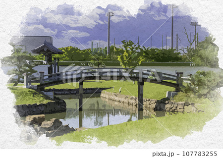 水彩画風　赤穂城　二之丸庭園　兵庫県赤穂市 107783255
