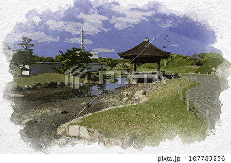 水彩画風　赤穂城　二之丸庭園　兵庫県赤穂市 107783256